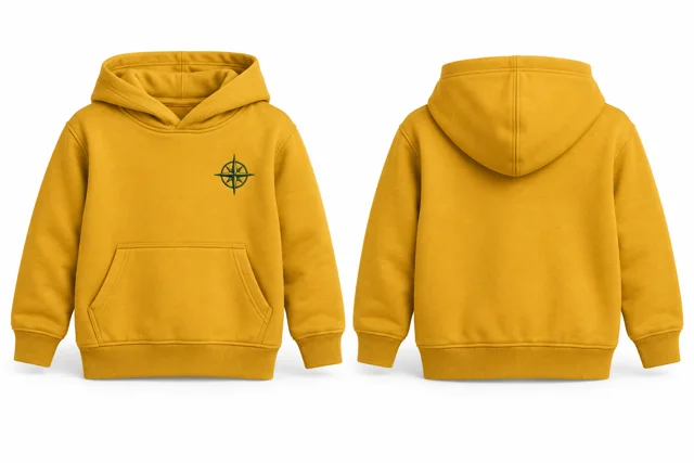 Kids embroidered pullover hoodie — Golden Yellow / Dark Green