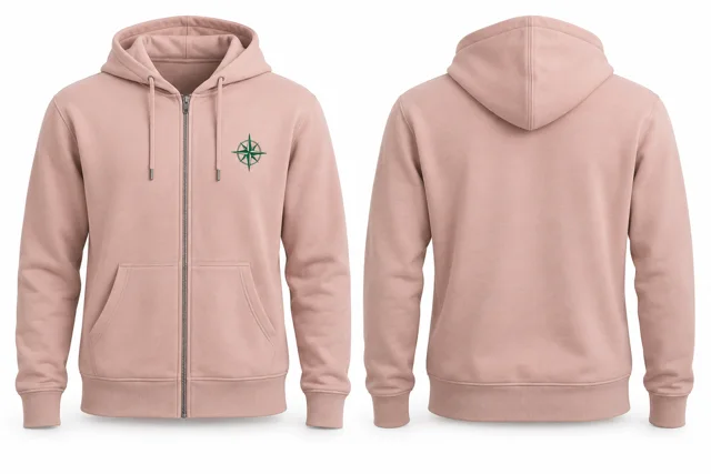 Men embroidered full-zip hoodie — Blush / Emirates Green