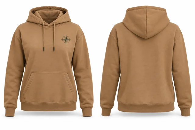 Women embroidered pullover hoodie — Camel / Military Green