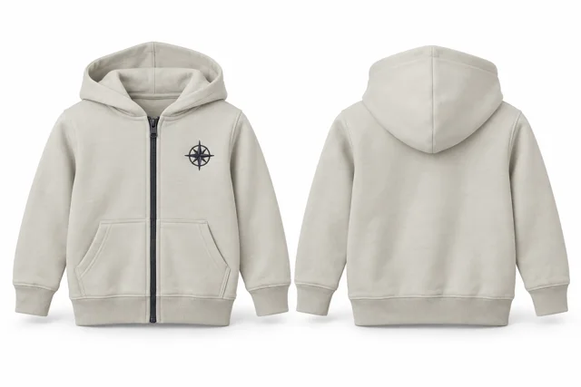 Kids embroidered full-zip hoodie — Cream / Charcoal