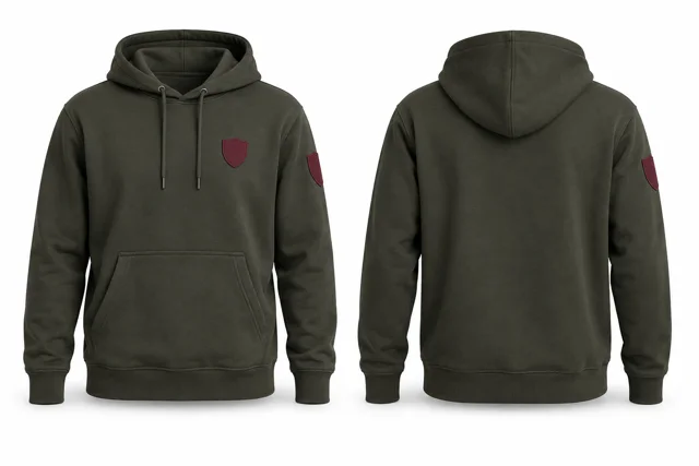 Men patches pullover hoodie — Military Green / Maroon