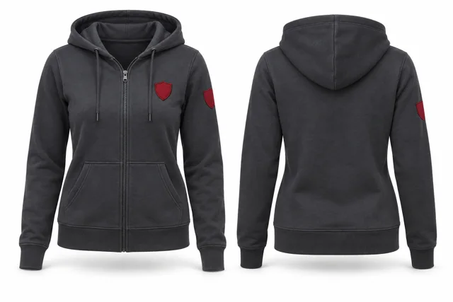 Women patches full-zip hoodie — Charcoal / Red
