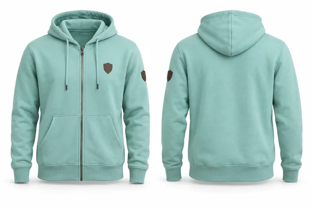Men patches full-zip hoodie — Mint / Brown