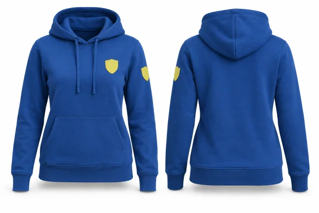 Women patches pullover hoodie — Royal Blue / Lemon