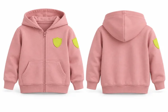 Kids patches full-zip hoodie — Pink / Fluorescent Yellow