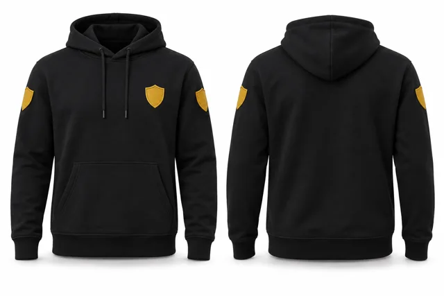 Men patches pullover hoodie — Black / Golden Yellow