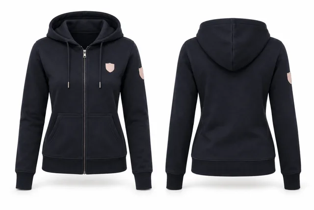 Women patches full-zip hoodie — Deep Navy / Blush