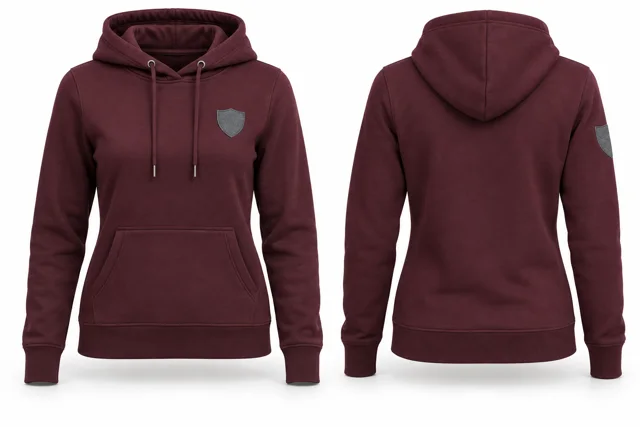 Women patches pullover hoodie — Burgundy / Dark Heather Grey