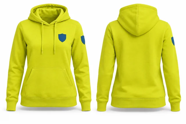 Women patches pullover hoodie — Fluorescent Yellow / Sapphire