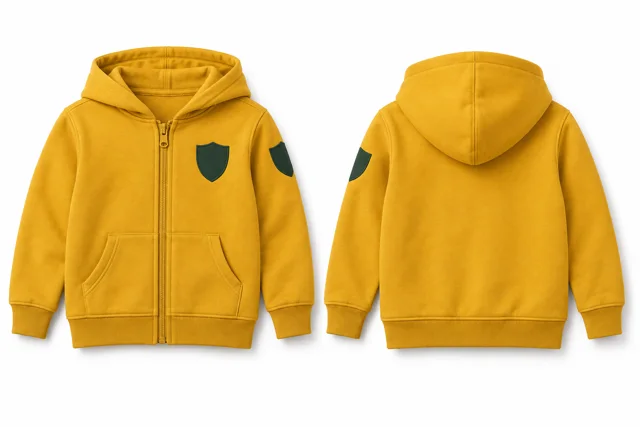 Kids patches full-zip hoodie — Golden Yellow / Dark Green