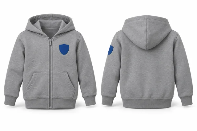 Kids patches full-zip hoodie — Sport Grey / Royal Blue