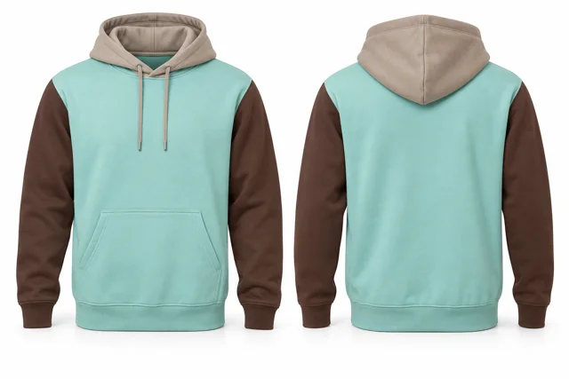 Men three-colour pullover hoodie — Mint / Brown / Stone