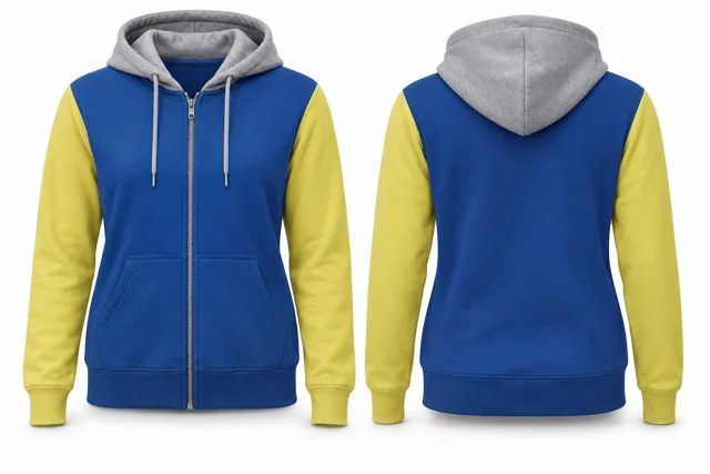 Women three-colour full-zip hoodie — Royal Blue / Lemon / Sport Grey