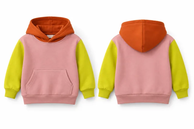 Kids three-colour pullover hoodie — Pink / Fluorescent Yellow / Orange