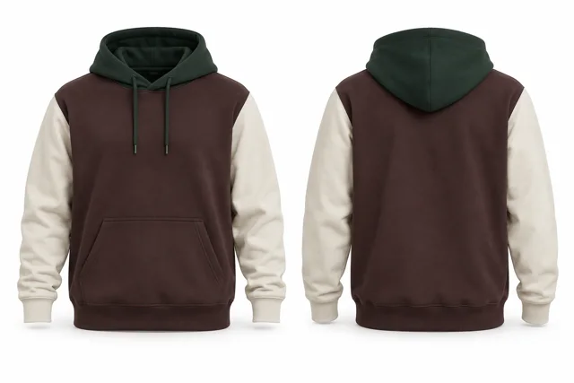 Men three-colour pullover hoodie — Chocolate / Cream / Dark Green