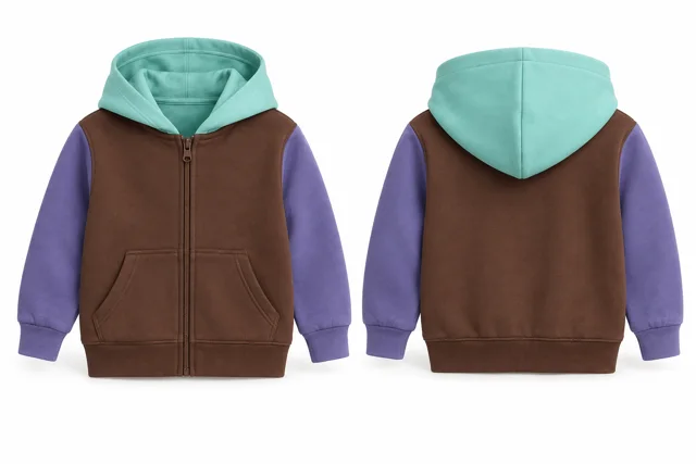 Kids three-colour full-zip hoodie — Brown / Lavender / Mint