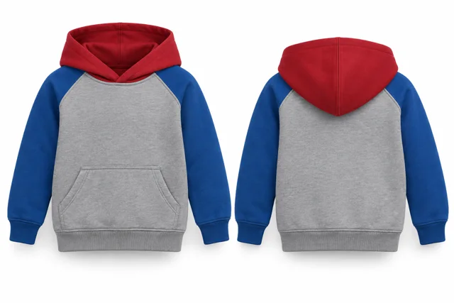 Kids three-colour pullover hoodie — Sport Grey / Royal Blue / Red