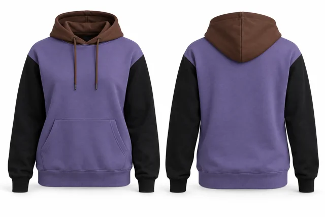 Women three-colour pullover hoodie — Lavender / Black / Brown