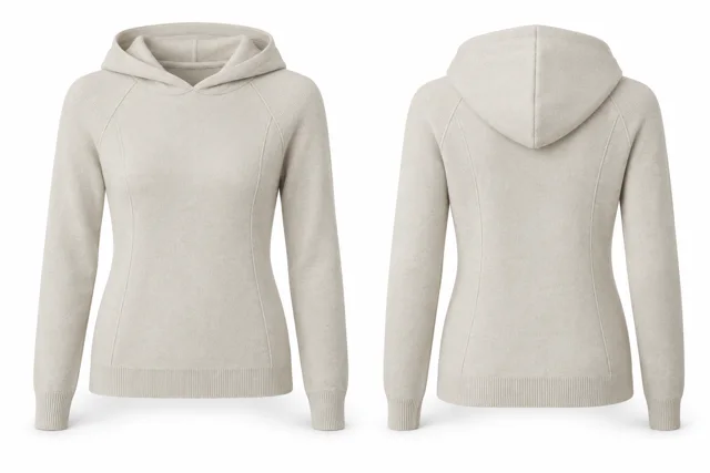 Women Cream panelled cashmere hoodie concept