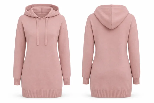 Women Pink longline cashmere hoodie concept