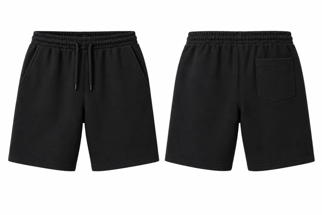 Black cotton fleece sweat shorts