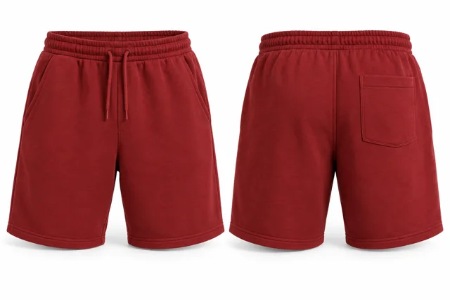 Red cotton fleece sweat shorts