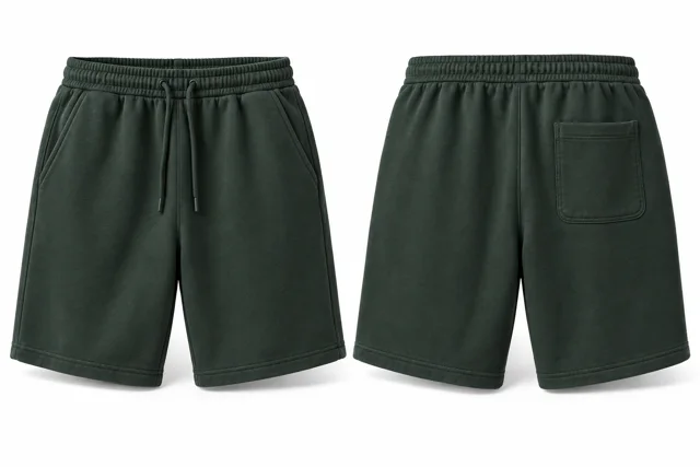 Dark Green cotton fleece sweat shorts