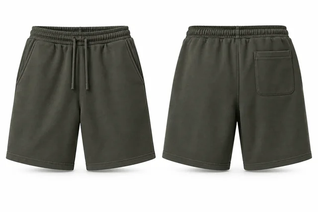 Military Green cotton fleece sweat shorts
