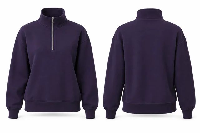 Purple minimal half zip sweatshirt