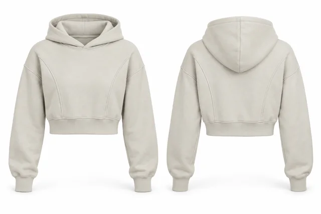 Cream panelled cropped hoodie