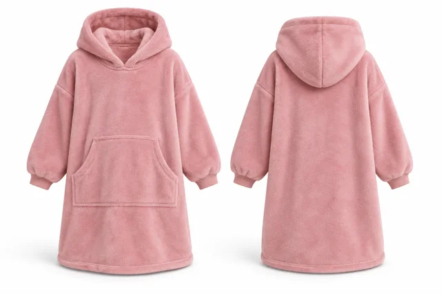 Pink longline kids blanket hoodie