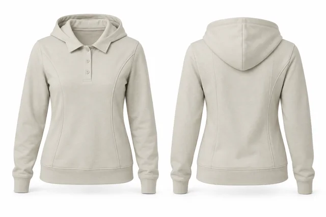 Cream panelled polo hoodie