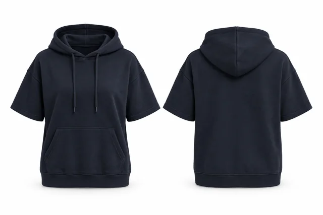 Navy relaxed short-sleeve hoodie