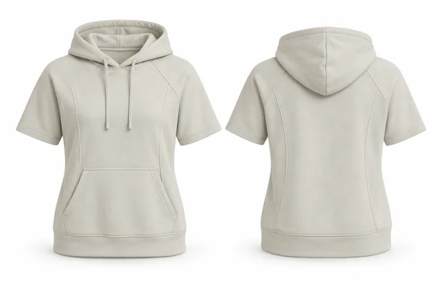 Cream panelled short-sleeve hoodie