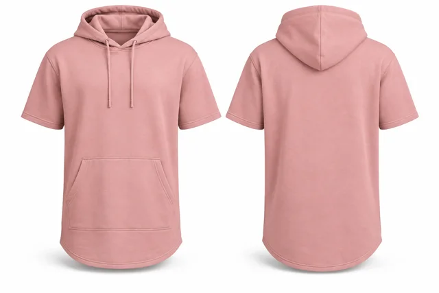 Pink longline short-sleeve hoodie