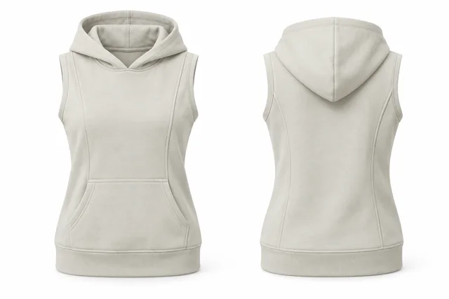 Cream panelled sleeveless hoodie