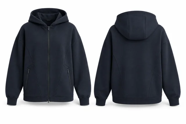 Navy relaxed technical-style full-zip hoodie