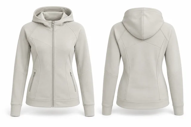 Cream panelled technical-style full-zip hoodie