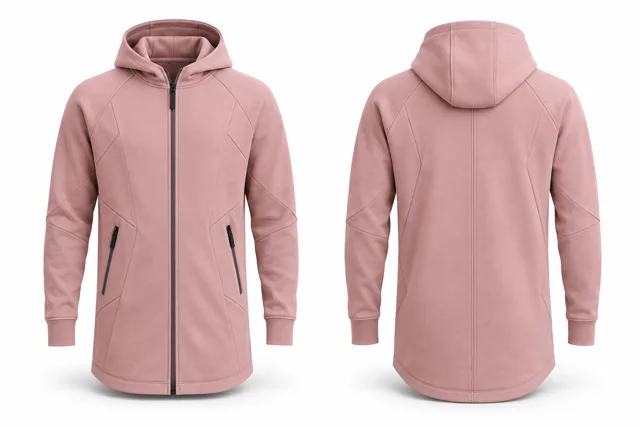 Pink longline technical-style full-zip hoodie