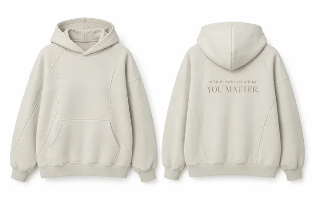 Cream panelled dear person behind me hoodie