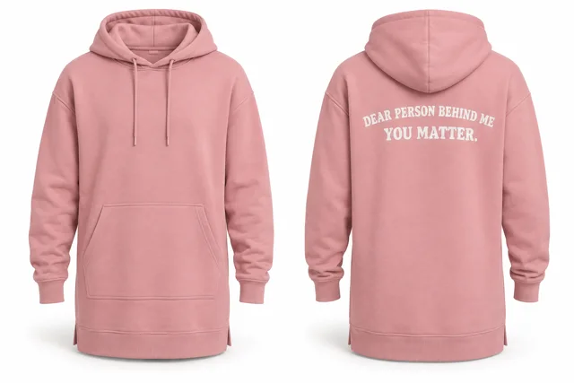 Pink longline dear person behind me hoodie
