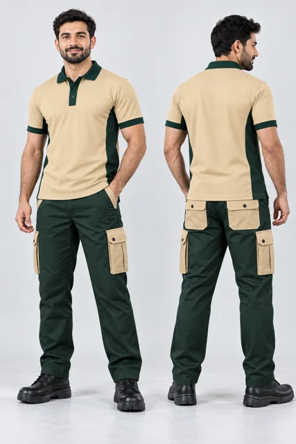 Beige / Dark Green Two-colour work polo