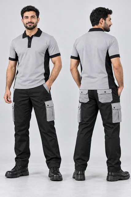 Light Grey / Black Two-colour work polo