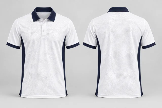 Fine White / Dark Navy Two Colour cool mesh polo
