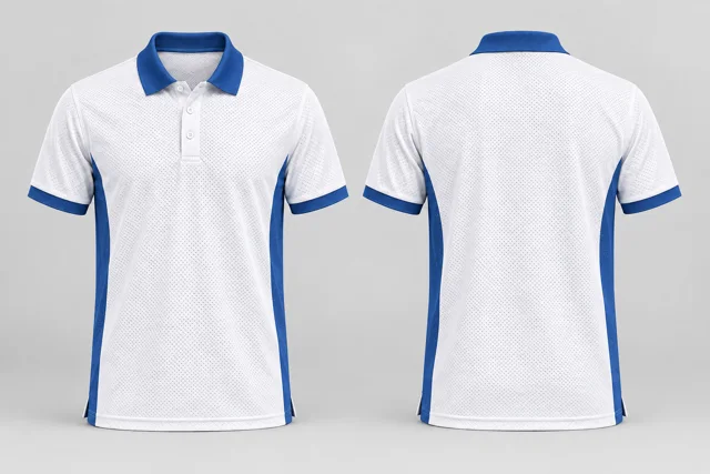 Fine White / Royal Blue Two Colour cool mesh polo