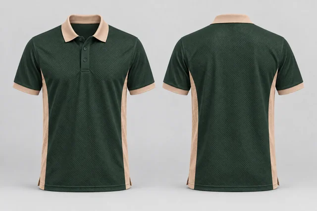 Bottle Green / Stone Beige Two Colour cool mesh polo