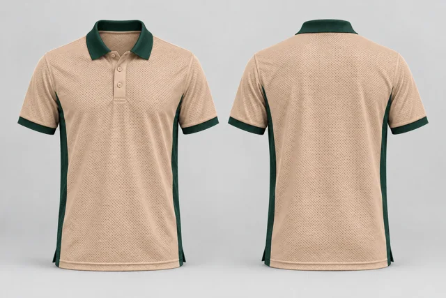 Stone Beige / Bottle Green Two Colour cool mesh polo