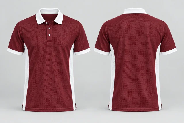 Maroon / Fine White Two Colour cool mesh polo