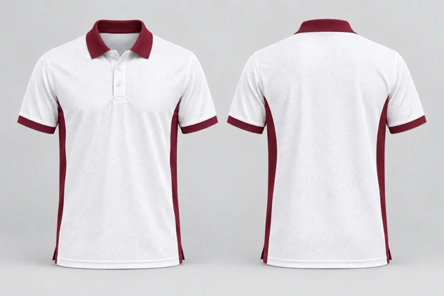 Fine White / Maroon Two Colour cool mesh polo