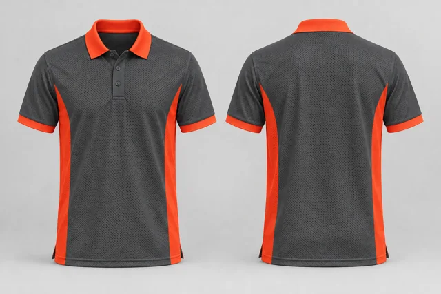 Charcoal Grey / Orange Two Colour cool mesh polo